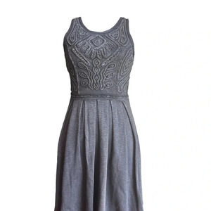 Free People Sassy Soutache Beaded Gray Acid Wash Fit & Flare Tank Dress XS